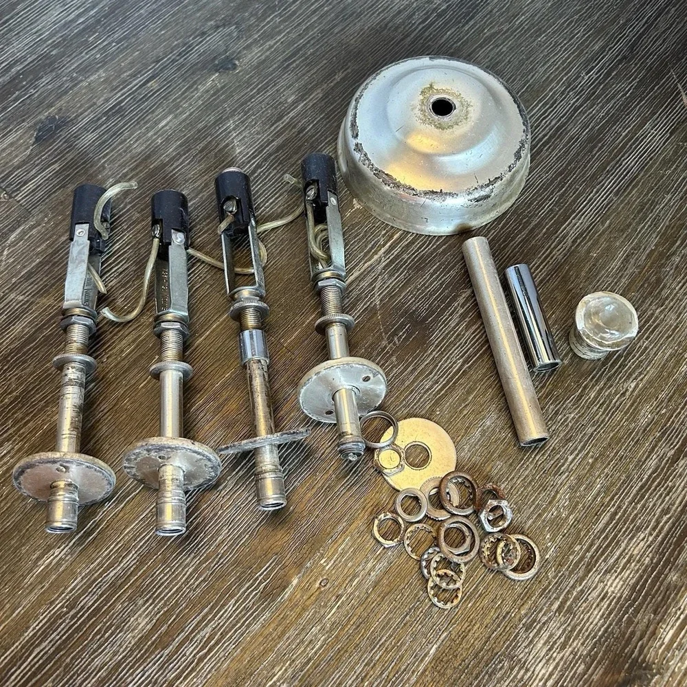 Vintage Chandelier Hardware Lot 4 Candle Socket Assemblies Canopy Tube Parts